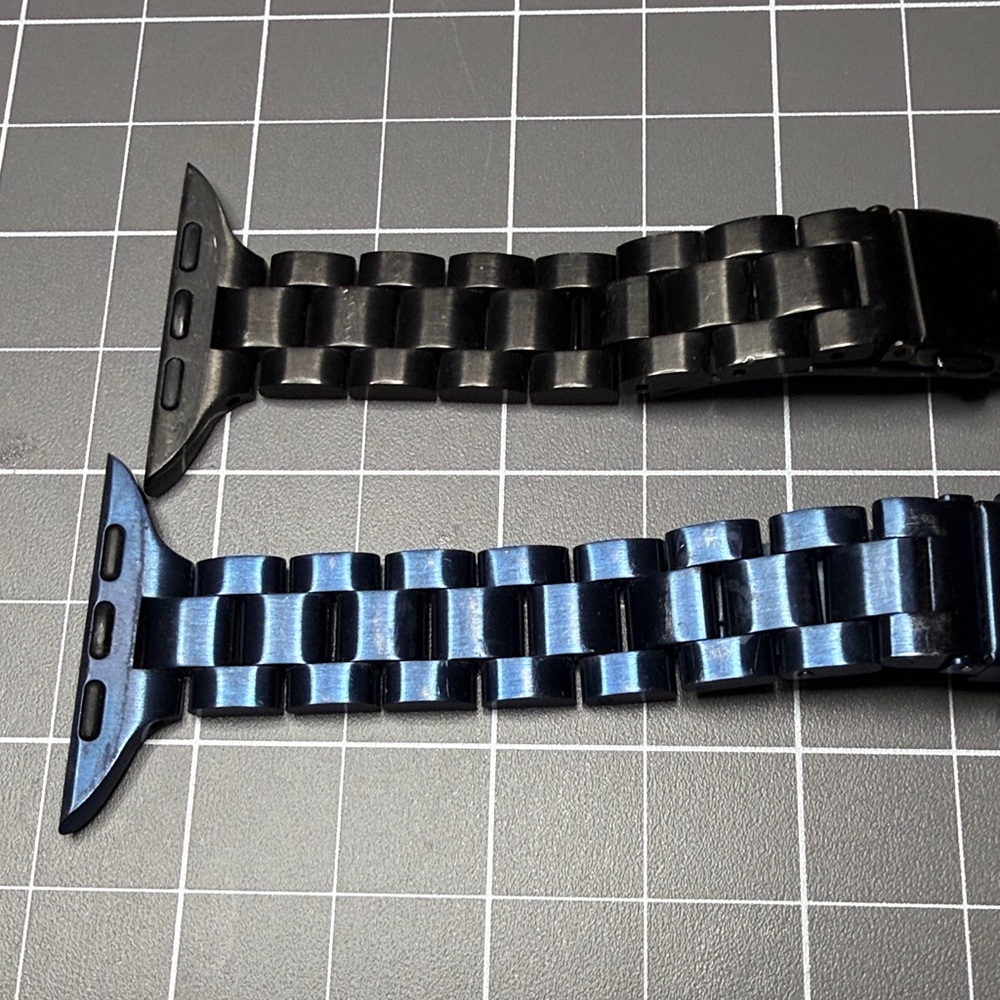 Apple Stainless Steel Link Watch Bands in Blue and Gunmetal - Picture 2 of 8